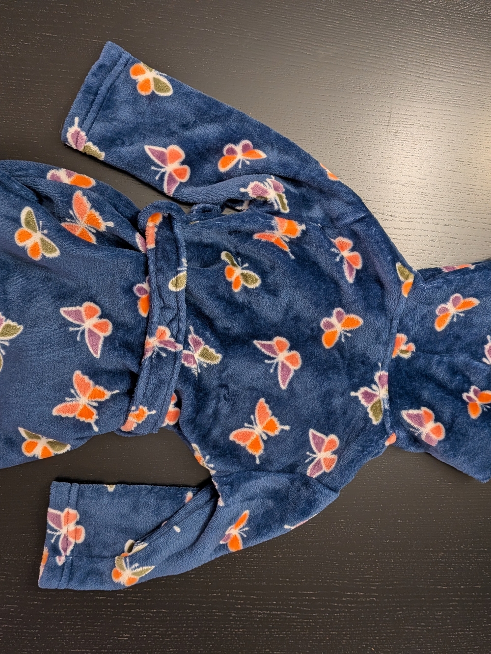 okie dokie Navy Hooded Kids Robe with Orange and Pink Butterflies - Picture 4 of 4